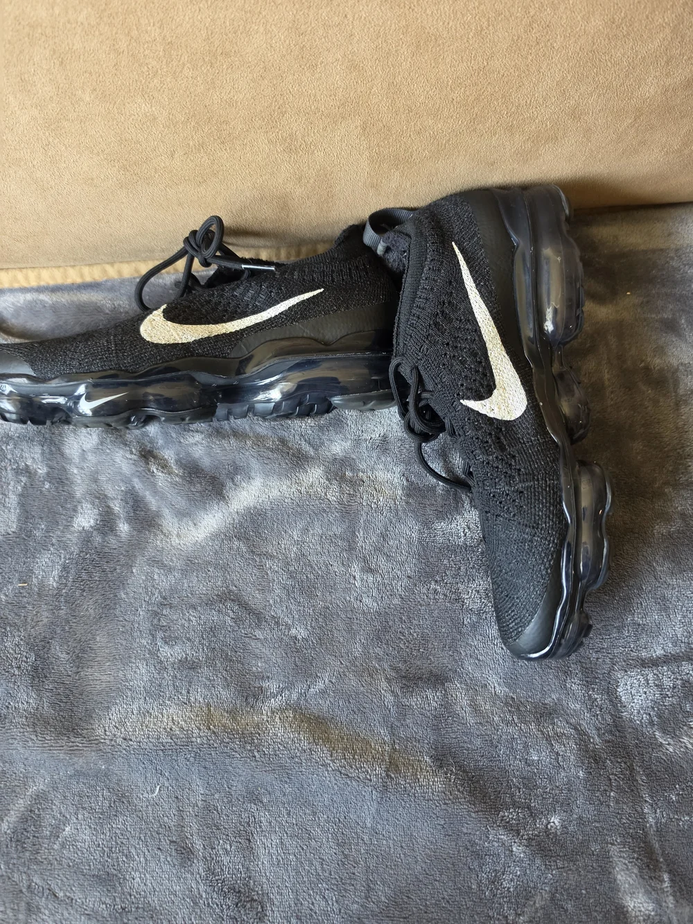 Nike Air VaporMax Black Flyknit Running Shoes with White Swoosh